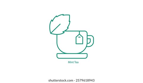 Mint Tea Icon Vector Art with a Cup and Fresh Mint Leaves