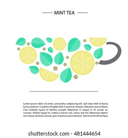 Mint tea with lemon as a tea cup. It can be used for design a card or poster