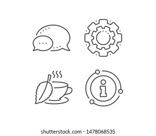 Mint Tea line icon. Chat bubble, info sign elements. Fresh herbal beverage sign. Cup of drink symbol. Linear mint tea outline icon. Information bubble. Vector