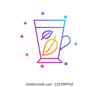 Mint Tea line icon. Fresh herbal beverage sign. Mentha leaves symbol. Gradient line button. Mint leaves icon design. Colorful geometric shapes. Vector