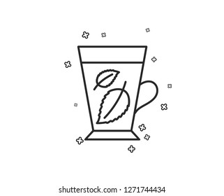 Mint Tea line icon. Fresh herbal beverage sign. Mentha leaves symbol. Geometric shapes. Random cross elements. Linear Mint leaves icon design. Vector