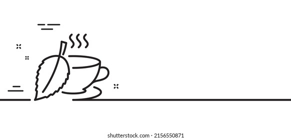 Icono de la línea de té de la Fábrica de la Moneda. Pancarta de bebida fresca a base de hierbas. Símbolo de copa. Fondo mínimo de la ilustración de línea. Cartel de patrón de icono de la línea de té de la Fábrica de la Moneda. Concepto de plantilla web blanca. Vector