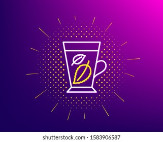 Mint Tea line icon. Halftone pattern. Fresh herbal beverage sign. Mentha leaves symbol. Gradient background. Mint leaves line icon. Yellow halftone pattern. Vector