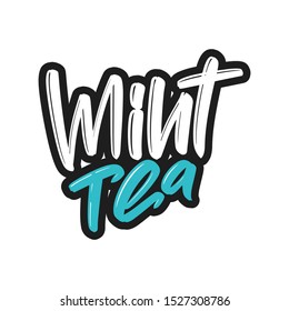 Mint tea modern brush lettering text. Vector illustration logo for print and advertising