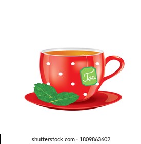 Mint tea in red cup. vector