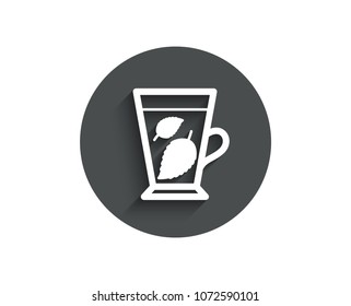 Mint Tea simple icon. Fresh herbal beverage sign. Mentha leaves symbol. Circle flat button with shadow. Vector