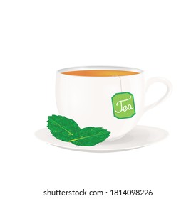 Mint tea in white cup. vector