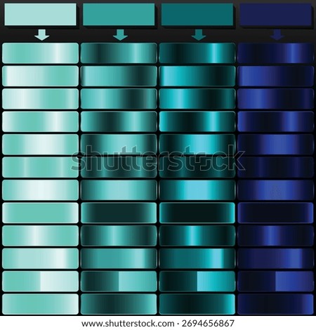 Mint Teal Deep Cyan and Navy Blue Metallic Gradient Swatch Bundle.