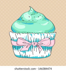 Mint vector cupcake in hand drawn style