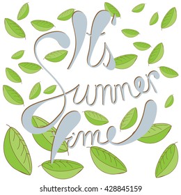 Mint vector leaves. Plant mint, green leaf mint, organic and fresh mint illustration. Its summer time.lettering background vector illustrations
