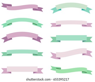 Mint and violet curved ribbon banners