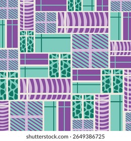 Menta e violeta padrão sem emenda da grade da caixa de presente. Perfeito para arte e artesanato, papel digital, impressão de tecido, impressão têxtil, embalagem, scrapbooking, papel presente, fundo e muito mais.
