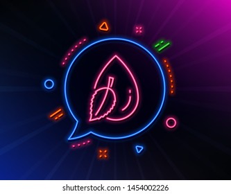 Mint water drop line icon. Neon laser lights. Clean aqua leaf sign. Liquid symbol. Glow laser speech bubble. Neon lights chat bubble. Banner badge with water drop icon. Vector