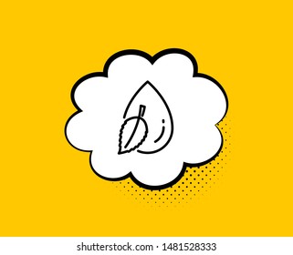 Mint water drop line icon. Comic speech bubble. Clean aqua leaf sign. Liquid symbol. Yellow background with chat bubble. Water drop icon. Colorful banner. Vector