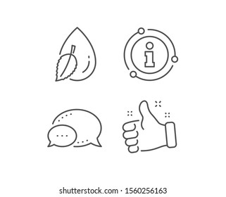 Mint water drop line icon. Chat bubble, info sign elements. Clean aqua leaf sign. Liquid symbol. Linear water drop outline icon. Information bubble. Vector