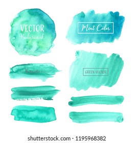 Mint Watercolor Background, Pastel Watercolor Logo, Vector Illustration.