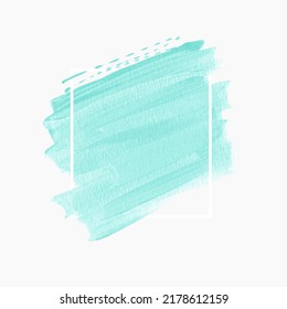 Mint watercolor brush stroke abstract art paint  graphic element over white background. Aqua beach dream poster. Vector.