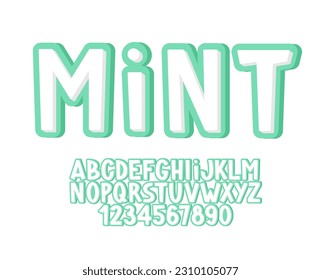 Mint and White Cute Playful Font. Quirky Game Alphabet. Funny Letters and Numbers.