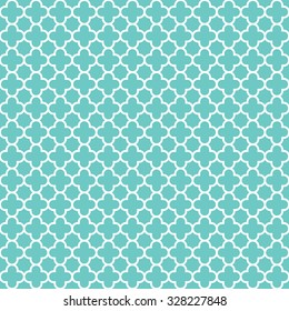 Mint & White Quatrefoil Pattern, Seamless Texture Background