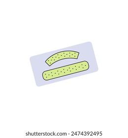 Mint whitening strips. Dental stripes with bleaching gel. Sanitation tool to care about oral hygiene, health. Professional tooth cleaning. Flat isolated vector illustration on white background