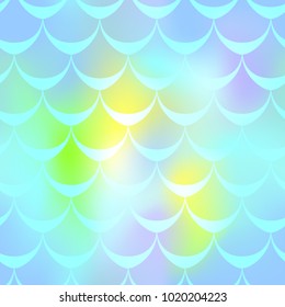 Mint yellow mermaid vector background. Pastel iridescent background. Fish scale pattern. Mermaid seamless pattern tile. Holographic gradient. Mermaid skin seamless pattern. Mermaid wrapping paper