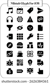 Mintab for ios simple concept 42 icons set. Contains such search,home, location,image,note,video. Vector illustration.