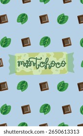 Mintchoco Candy Bar And Mint Chocolate Risograph Pattern - Sweet Mint and Chocolate Snack Seamless Background