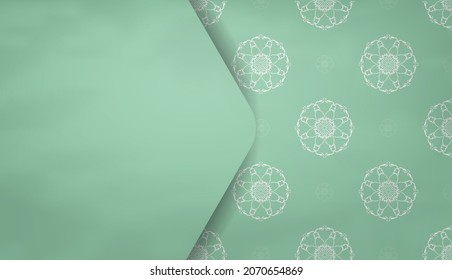 Mint-colored banner with luxurious white ornaments and a place under the logo