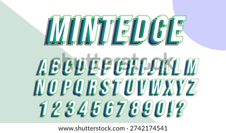 Mintedge Tech 3D Font - Mint Green Outline Italic Alphabet