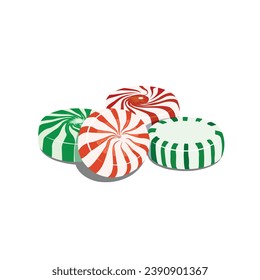 Mints candy isometric vector in color. Christmas candy illustration. Hard candy vector. Confectionery, Sweets icon.