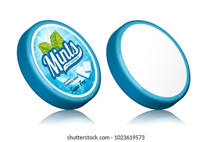 Mints gum package design, containers template with labels in 3d illustration