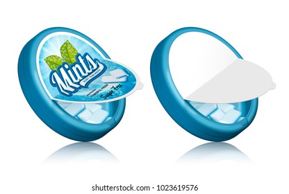 Mints gum package design, open containers with gums in 3d illustration