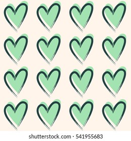  Minty hand draw hearts. Seamless vector pattern. Vintage colors.