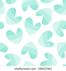 Minty striped hearts. Seamless vector pattern. 