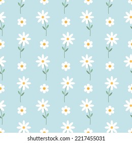 Minty Vector seamless daisy trendy pattern Garden flat flower botanical seamless pattern vector design for fabric, wallpaper and all prints white background color. Cute pattern Small chamomile flower