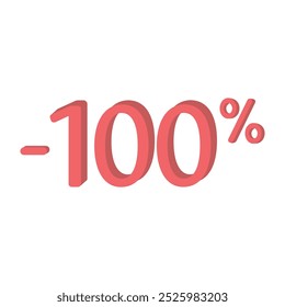minus 100 % percent, discount sign. Marketing, adv, element, sale, decrease, price, gift, depreciation, reduction on isolated background Vector illustration