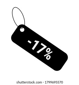 Minus 17 seventeen percent discount pricing sale label tag. Vector sticker flat design. Black coupon icon.