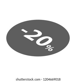 Minus 20 percent sale black icon. Isometric of minus 20 percent sale black vector icon for web design isolated on white background