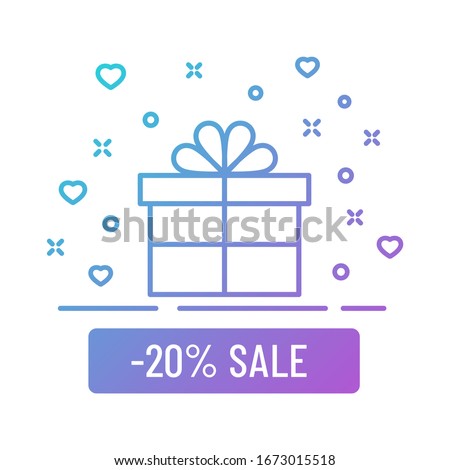 minus 20 percent sale gift box outline color flat icons. Gift box color gradient line illustration isolated on white background. Discount gift box vector illustration for web, mobile app, ui design.