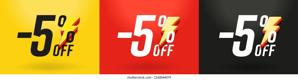 Minus 5 percent off flash sale sticker template. Badge label for sale special offer discount vector illustration