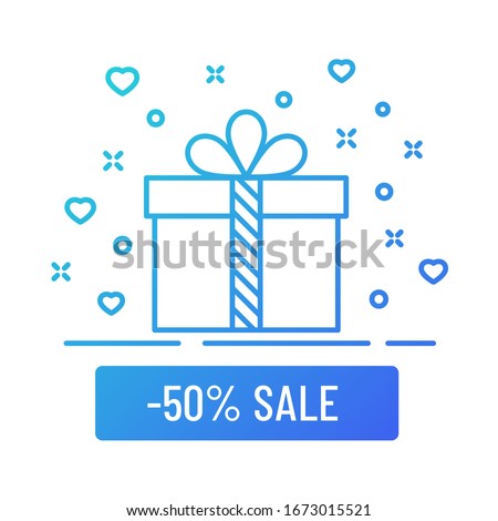 minus 50 percent sale gift box outline color flat illustration. Gift box blue color line icon isolated on white background. Discount gift box vector illustration for web, mobile app, ui design.