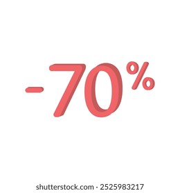 minus 70 % percent, discount sign. Marketing, adv, element, sale, decrease, price, gift, depreciation, reduction on isolated background Vector illustration