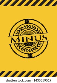 Minus black grunge emblem inside yellow warning sign. Vector Illustration. Detailed.
