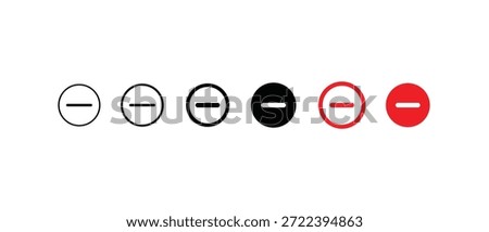 Minus Button Icons Set in Outline and Solid Circle Styles