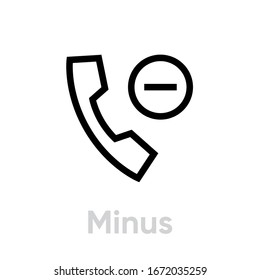 Minus call icon. Editable line vector. Vintage telephone receiver and minus sign in a circle. Single pictogram.