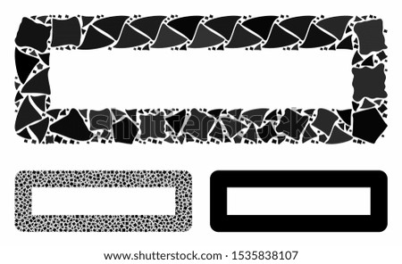 Minus composition of tremulant pieces in variable sizes and color tones, based on minus icon. Vector unequal pieces are grouped into composition. Minus icons collage with dotted pattern.