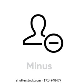 Minus Customer icon. Editable Vector Stroke. Flat symbol minus client linear style on white background. Single Pictogram.