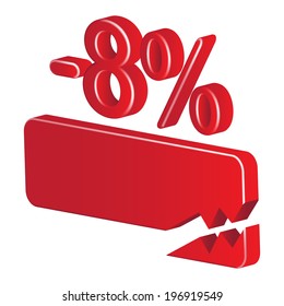Minus eight per cent (red) on a white background