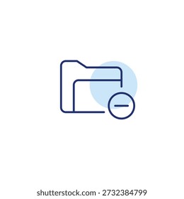 Minus in file folder. Access revoke, data delete, storage reduced. Pixel perfect, editable stroke vector icon