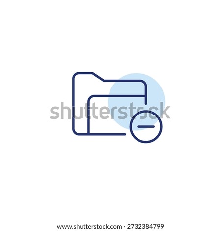Minus in file folder. Access revoke, data delete, storage reduced. Pixel perfect, editable stroke vector icon
